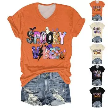 Женская повседневная футболка с короткими рукавами и V-образным вырезом на тему Хэллоуина XXXXL чёрный