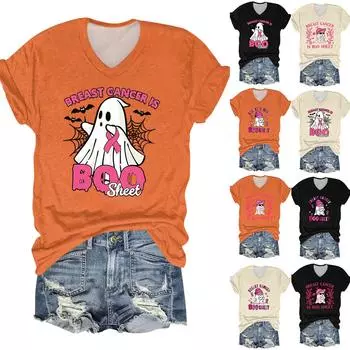 Женская повседневная футболка с короткими рукавами и V-образным вырезом на тему Хэллоуина XXXL