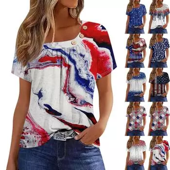 Женская повседневная футболка с короткими рукавами и v-образным вырезом с принтом и четвертьрукавами, топ M красный