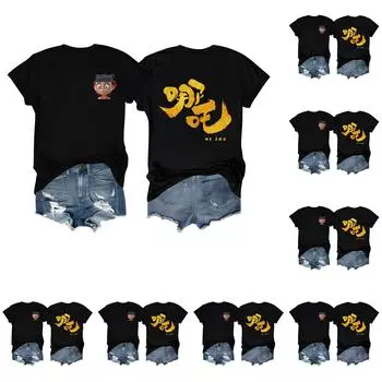 Женская повседневная футболка с короткими рукавами и круглым вырезом с принтом и буквенным топом L чёрный