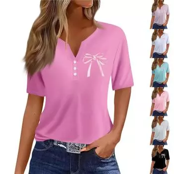 Женская повседневная футболка с короткими рукавами, V-образным вырезом и декоративными пуговицами L фиолетовый