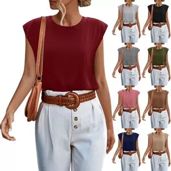 Женская повседневная футболка с круглым вырезом без рукавов, однотонная полосатая футболка с принтом, пуловер, топ L армия зеленый