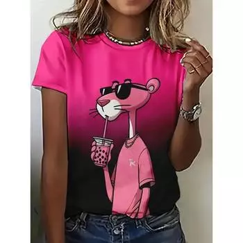 Женская повседневная футболка с круглым вырезом, футболка с 3D-принтом мультяшного кота, женская модная повседневная футболка с коротким рукавом, женская одежда S