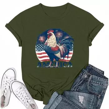 Женская повседневная футболка с круглым вырезом и коротким рукавом с принтом «День независимости» L армия зеленый