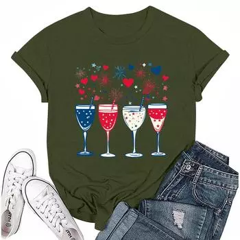 Женская повседневная футболка с круглым вырезом и коротким рукавом с принтом «День независимости» L армия зеленый