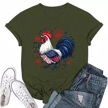 Женская повседневная футболка с круглым вырезом и коротким рукавом с принтом «День независимости» L армия зеленый