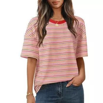 Женская повседневная футболка с круглым вырезом и короткими рукавами с принтом S розовый