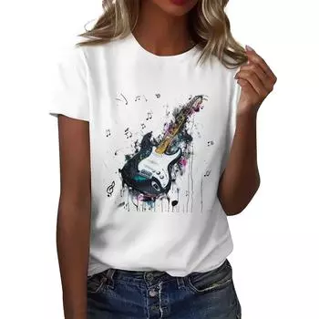 Женская повседневная футболка с круглым вырезом и короткими рукавами с принтом XL тёмно-синий