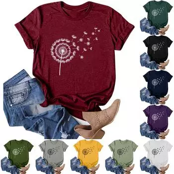 Женская повседневная футболка с круглым вырезом и коротким рукавом с принтом L