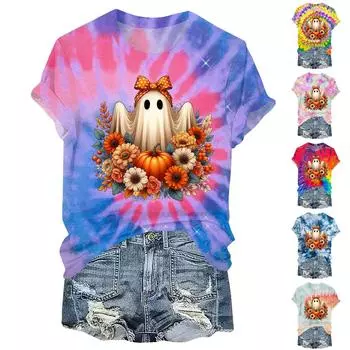 Женская повседневная футболка с круглым вырезом и короткими рукавами с принтом на тему Хэллоуина L