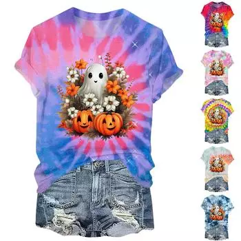 Женская повседневная футболка с круглым вырезом и короткими рукавами с принтом на тему Хэллоуина L