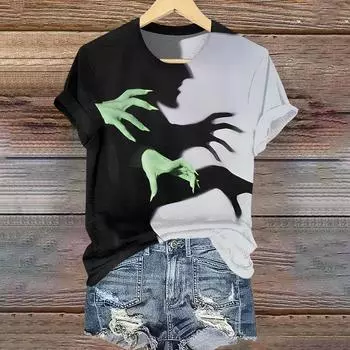 Женская повседневная футболка с круглым вырезом и коротким рукавом, пуловер L чёрный