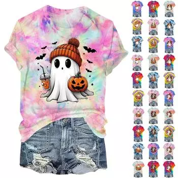 Женская повседневная футболка с круглым вырезом и короткими рукавами с принтом на тему Хэллоуина XXXXL