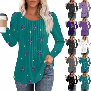 Женская повседневная футболка с круглым вырезом и длинными рукавами, с принтом «Карнавал», плиссированная футболка L чёрный