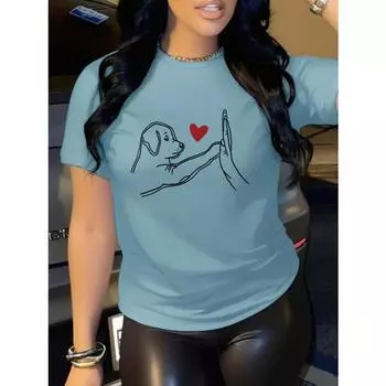 Женская повседневная футболка с круглым вырезом и коротким рукавом с принтом собаки и сердца S