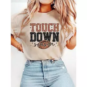 Женская повседневная футболка с круглым вырезом и коротким рукавом оливково-зеленого цвета с принтом футбольных букв S