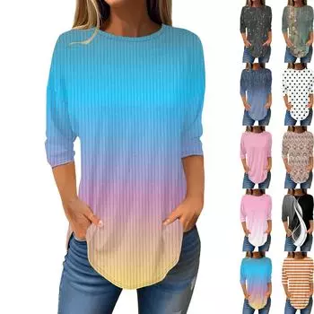 Женская повседневная футболка с круглым вырезом и рукавом 3/4, однотонный топ L бежевый