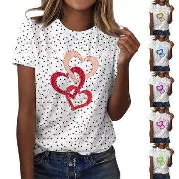 Женская повседневная футболка с круглым вырезом и коротким рукавом ко Дню святого Валентина L синий