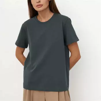 Женская повседневная футболка с круглым вырезом и короткими рукавами, хлопок M чёрный