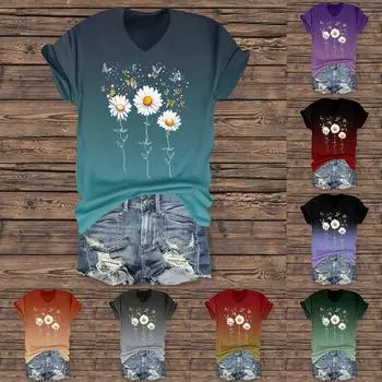 Женская повседневная футболка с круглым вырезом и цветочным принтом, длинный рукав L