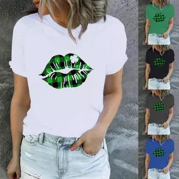 Женская повседневная футболка с круглым вырезом и коротким рукавом с принтом ко Дню Святого Патрика, топы L чёрный