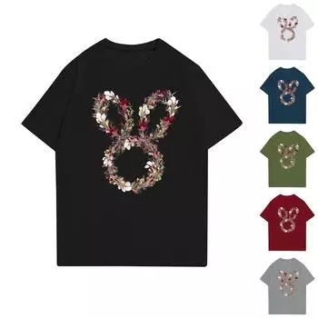 Женская повседневная футболка с круглым вырезом и короткими рукавами с принтом L армия зеленый