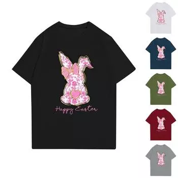 Женская повседневная футболка с круглым вырезом и короткими рукавами с принтом L армия зеленый