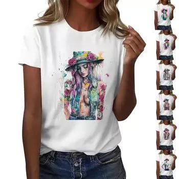 Женская повседневная футболка с круглым вырезом и короткими рукавами с принтом L горячий розовый