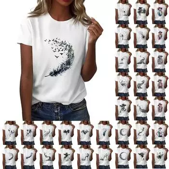 Женская повседневная футболка с круглым вырезом и короткими рукавами с принтом L чёрный