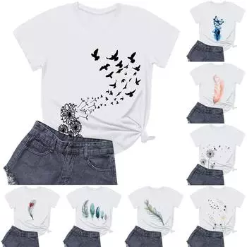 Женская повседневная футболка с круглым вырезом и короткими рукавами с принтом L чёрный