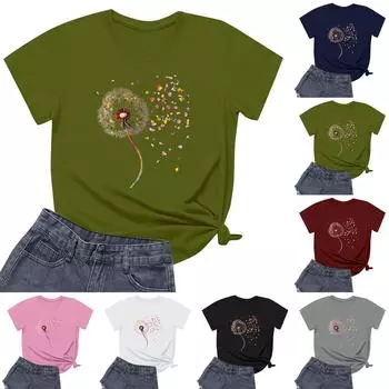 Женская повседневная футболка с круглым вырезом и короткими рукавами с принтом L армия зеленый