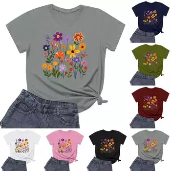 Женская повседневная футболка с круглым вырезом и короткими рукавами с принтом L армия зеленый