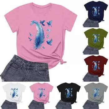 Женская повседневная футболка с круглым вырезом и короткими рукавами с принтом L армия зеленый