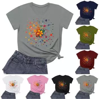 Женская повседневная футболка с круглым вырезом и короткими рукавами с принтом L армия зеленый