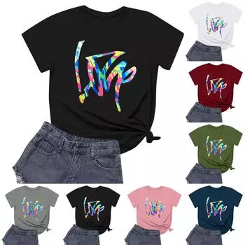 Женская повседневная футболка с круглым вырезом и короткими рукавами с принтом L армия зеленый