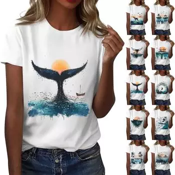 Женская повседневная футболка с круглым вырезом и короткими рукавами с принтом L чёрный