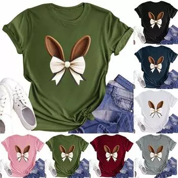 Женская повседневная футболка с круглым вырезом и короткими рукавами с принтом L армия зеленый