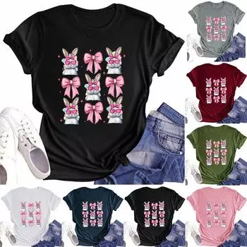 Женская повседневная футболка с круглым вырезом и короткими рукавами с принтом L армия зеленый