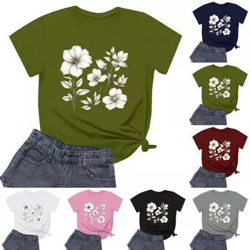 Женская повседневная футболка с круглым вырезом и короткими рукавами с принтом L чёрный