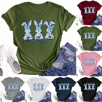 Женская повседневная футболка с круглым вырезом и короткими рукавами с принтом L армия зеленый