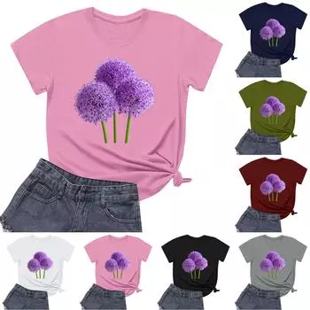 Женская повседневная футболка с круглым вырезом и короткими рукавами с принтом L розовый