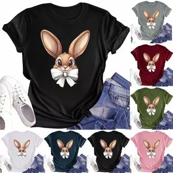 Женская повседневная футболка с круглым вырезом и короткими рукавами с принтом L армия зеленый