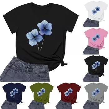 Женская повседневная футболка с круглым вырезом и короткими рукавами с принтом L белый