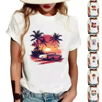 Женская повседневная футболка с круглым вырезом и короткими рукавами с принтом L зелёный