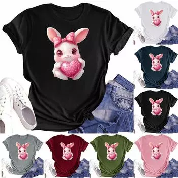 Женская повседневная футболка с круглым вырезом и короткими рукавами с принтом L армия зеленый