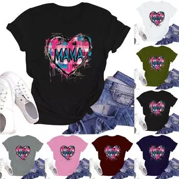 Женская повседневная футболка с круглым вырезом и короткими рукавами с принтом L армия зеленый