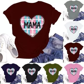 Женская повседневная футболка с круглым вырезом и короткими рукавами с принтом L армия зеленый