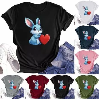 Женская повседневная футболка с круглым вырезом и короткими рукавами с принтом L армия зеленый