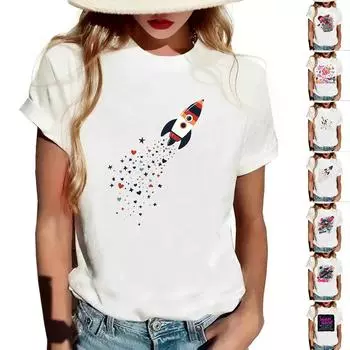 Женская повседневная футболка с круглым вырезом и короткими рукавами с принтом L темно-зеленого