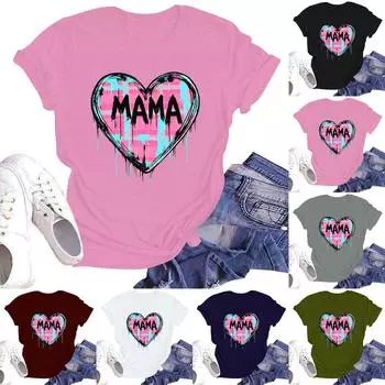 Женская повседневная футболка с круглым вырезом и короткими рукавами с принтом L армия зеленый